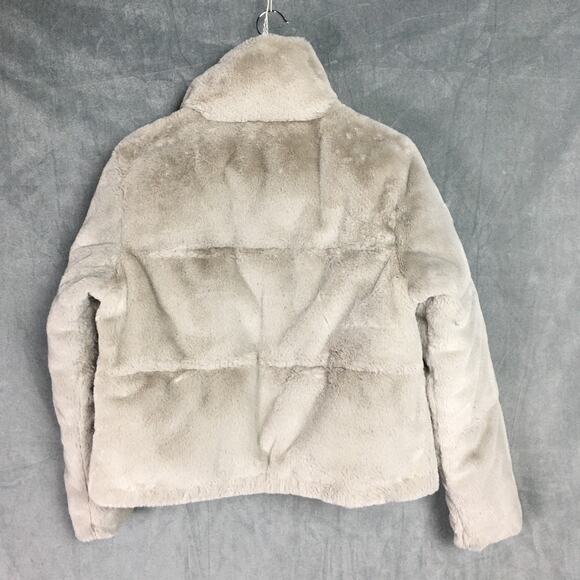 Abercrombie & Fitch Faux Fur Light Grey Women's Puffer Jacket Winter Coat Crop S - Picture 3 of 16